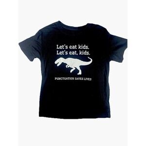 Shein Graphic Tee M Black Funny Dinosaur Punctuation Saves Lives T-Shirt